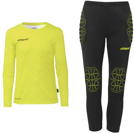 Prediction Ensemble de Gardien de But Junior Comprenant t-Shirt, Short, Couche de Base et Chaussettes de Football, équipement de Football pour Enfants et Adolescents, Jaune Fluo/Noir, Taille 164