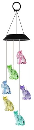 Carillon éolien Solaire pour Chat | Imperméable à LED commémoratif | Changement de Couleur - Lampes solaires à Suspendre pour extérieur, terrasse, Cour, Jardin, Balcon