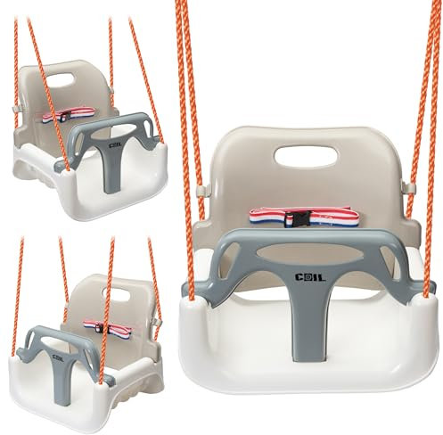 COIL Kinderschaukel Babyschaukel Outdoor 3-in-1 Schaukel Baby Verstellbarer Kinderschaukel Indoor mit Rückenlehne Schaukel Indoor Kinderschaukelsitz Kleinkind Schaukel (Beige)