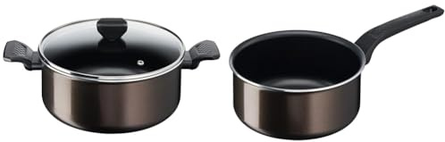 Tefal Faitout 24 cm (4,7 L) + couvercle verre, Tous feux sauf induction, Revêtement & Easy Cook&Clean Casserole 18 cm, Antiadhésive, Graduations intérieures, Répartition optimale de la chaleur
