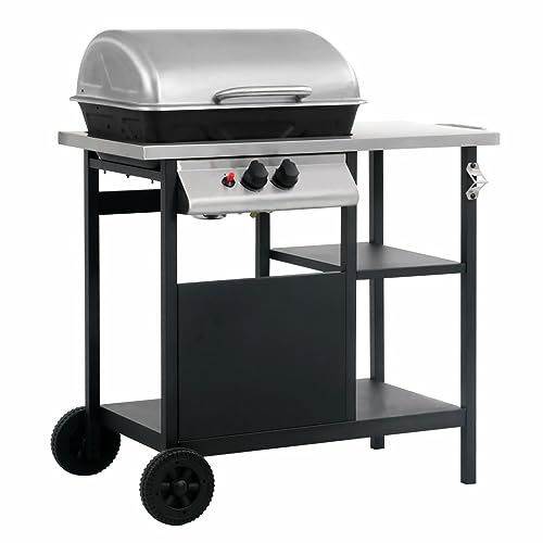 Lechnical Gas BBQ Grill with 3-layer Side Table Black and Silver,Gas Barbecue,Gas Barbecue BBQ Grill-47392