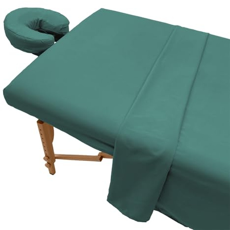 Surwin 3 Teilig Massagetisch Bezug Set, Bezug für Massageliege mit Loch Beauty SPA Gesichts Bettbezug Weiches Atmungsaktiv für Schönheits und Gesichtssalon (185x80cm,Dunkelgrün)