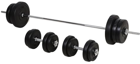 HOMCOM 65kg Adjustable Dumbbells, 2-in-1 Barbell Weights Set with Knurled Bar, Free Weights Training Equipment, for Men & Women Home Gym Exercise