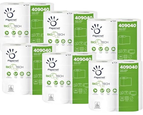 Bio Tech 24 rotoli di carta igienica in doppio strato di cellulosa. Biodegradabile, si scioglie rapidamente non appena entra in contatto con l'acqua