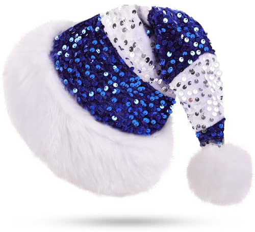 PUZAUKAL Weihnachtsmütze Pailletten Nikolausmütze Elf Erwachsene Unisex Santa Mütze Warme und Bequeme Extra Weich für Weihnachten Neujahr Festliche Weihnachtsfeier