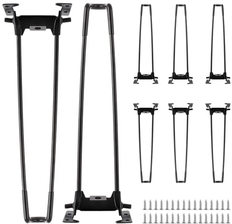 YAYODS 8er Set Tischbeine Klappbar 34cm aus Massivem Eisen | Belastbar bis 100kg | 9mm Schwarze Hairpin Legs Manuell Einklappbar | Haarnadelbeine inkl. Bodenschoner & Schrauben für Couchtisch & Bank