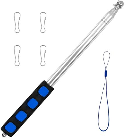 8.2ft Telescopic Handheld Flagpole, Stainless Steel Extendable Flag Stick, Lightweight Portable Guide Flag Pole, Retractable Teaching Pointer, Flag Pole with Anti-Slip Grip Lanyard 4 Clips for Tourist
