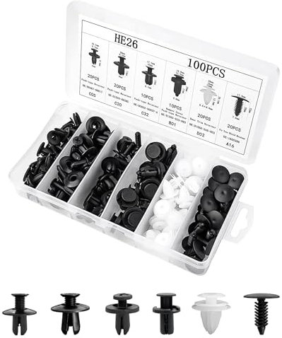 Flaconi 100PCS Rivetti in Plastica per Auto,Rivetti Plastica Auto,Clip Fissaggio Auto,6 Tipi Rivetti in Plastica per Portiere,Rivetti Plastica per Carrozzeria Interni Auto Pannello Paraurti Porta