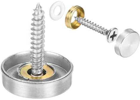sourcing map 24 Pcs Screw Covers Caps, Stainless Steel Mirror Screws Decorative Caps Cover Nails, Mirror Screws Fasteners for Sign Advertising Hardware Construction, 18mm Diameter, Silver