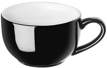 Olympia Cafe Coffee Cups Stoneware 230ml Dishwasher Safe, Black (Pack of | Contrasting white interior adds modern style, while soft rolled chip-resistant edges ensure long-lasting cafe use.