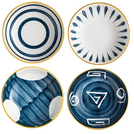 OKUMEYR 4pcs Ceramic Condiment Dish Set Dipping Bowls Small Bowls for Sauce Serving Party Family Gathering Daily Use Small Plate Seasoning Dishes