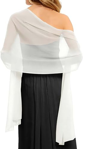 Damen Chiffon Wraps Schals und Tücher für Abendkleid Elegante Hochzeit Cover Up,Weiß