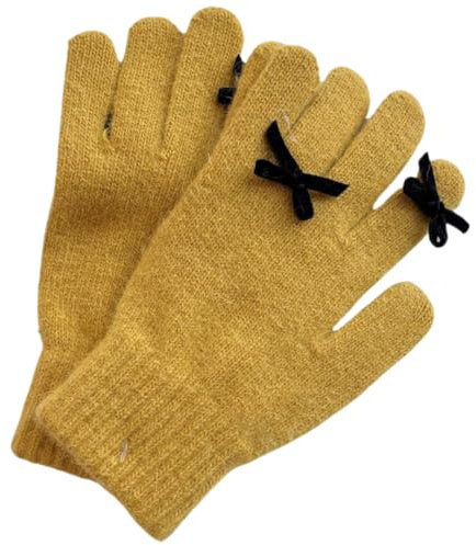 JINZIJINYU Damen Winterhandschuhe Winter Bow Touchscreen Handschuhe Fingerlose Radfahren Kältebeständige Laufhandschuhe Gelb