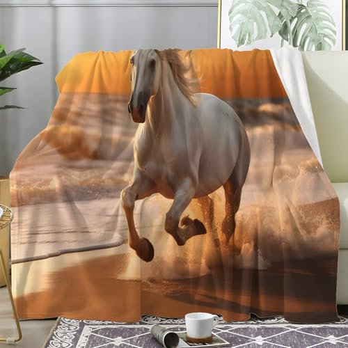 Tier Kuscheldecke Flauschig, Decke Fleecedecke Pferd, Weiche Warme Decke Wohndecke als Sofadecke Wolldecke Couchdecke Tagesdecke, Kleine 130x150 cm S-382