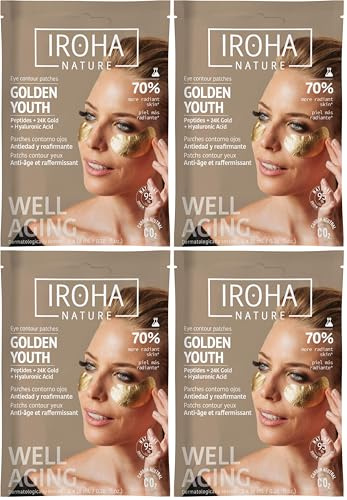 Iroha Nature - Parches Ojos Foil Divine 2 uds. | Extra Iluminadores con Platino, Colágeno y Ácido Hialurónico | Parches Contorno Ojos con Oro 24K | Resultados en 15 Minutos | Más Firmeza y Elasticidad