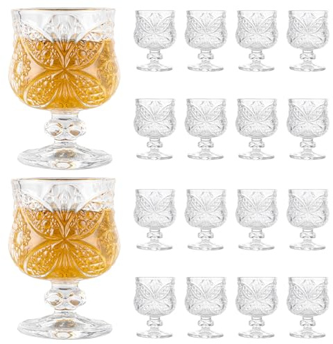 VIDETOL Lot de 18 verres à liqueur en verre sans plomb, 45 ml, verres à shot, verres Cordial transparents, verres vintage pour tequila, brandy, sherry