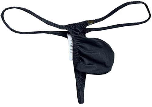 Faringoto Herren Sissy Dessous Tanga Unterwäsche Niedrige Taille T-Rücken Slip mit Ausbuchtung Beutel - Atmungsaktiver Nylon G-String, Schwarz, Medium