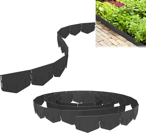 ACXIN Praktische Gartenpalisade Beetzaun – Flexibel & Stabil, Beeteinfassung und Rasenkante Kunststoff für Beete & Wege, Schnelle Installation ohne Werkzeug, Wetterfest & formstabil - Schwarz(10m)