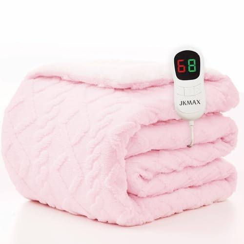 JKMAX Heated Electric Blanket Full Size-72x84 Heating Blanket with 10 Heating Levels & 5 Time Settings Over-Heat Protection，Winter Warmer for Adults with ETL Certification（Pink）