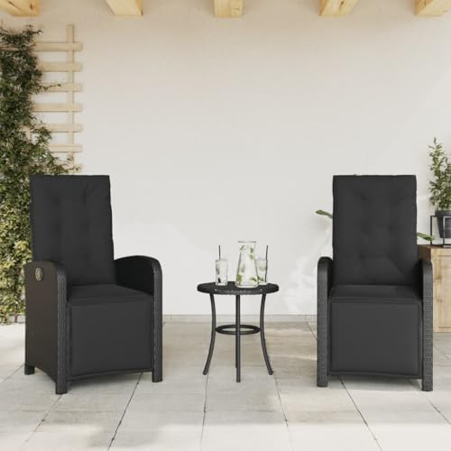 Emmtore Gartensessel,Gartenstuhl mit Fußteil,Garten Liegestuhl mit Verstellbarer Rückenlehne Fußstütze,Sessel Relaxsessel Gartenmöbel,Poly Rattan Gartensessel,Schwarz,2 PZ