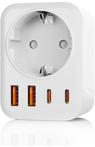 Adattatore Presa Italiana, 5 in 1 Adattatore da Viaggio Italia, Adattatore Italia Spina con 1 CA e 2 USB-C e 2 USB-A (3,4 A), Spina da Viaggio a 3 pin Italia per Cile, per Cile, Etiopia, Eritrea, Uru