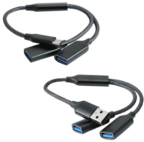 Câble USB Doubleur, Répartiteur 2.0 Mâle vers 2 Femelle, Double Prise Données et Charge, Adaptateur C vers 3.0 OTG pour iPhone 15 16 Pro Max, Samsung S23 S22, Macbook, Clé USB