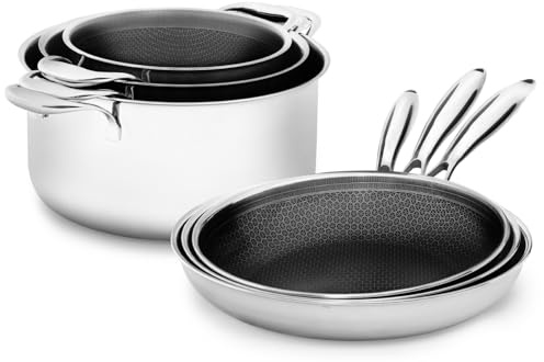 Onyx Cookware Pfannen- & Kochtopfset 6-teilig – Induktions Kochgeschirr | 3 Bratpfannen 24/26/28 cm; 3 Kochtöpfe 20/24/28 cm; kratzfeste Antihaft-Oberfläche; PFAS-frei; für alle Herdarten