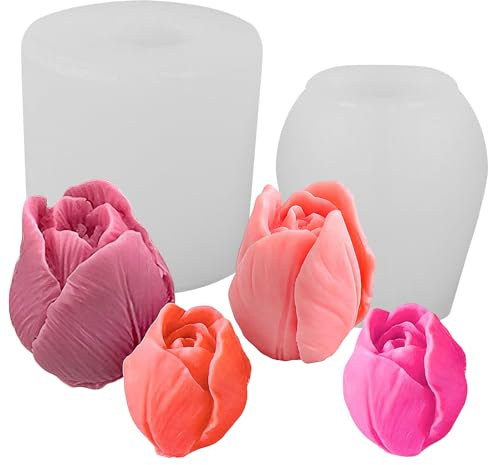 Moule à Bougies en Silicone, 2 Stück Moules à Bougies en Forme de Tulipe, Moule Bougie Silicone pour la Fabrication de Bougie, la Décoration de Gâteaux Fondants Savons, Décoration Maison
