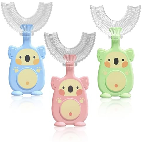 XPEX 3 Pezzi spazzolino bambini Spazzolino Manuale Denti Bambini, a Forma di U, 360 Gradi per la Pulizia Orale, a Bocca Intera con2-9
