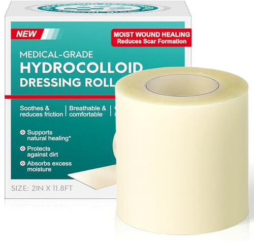Rouleau Hydrocolloïde - Rouleau professionnel de bande hydrocolloïde 5 cm x 3,6 m, imperméable et ultra-absorbant, autoadhésif, découpable à la taille, sûr et efficace