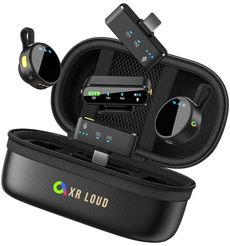 ContentHero Magnetic Wireless Lavalier Microphone Long Range for iphone/Android/DSLR Camera/PC 1-Click Noise Reduction 34H Case+Mic Battery, Hi-Fi Audio YouTube Vlog Streaming Interview (2TX+3RX)