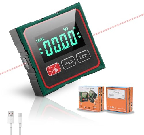 Qivine Digital Angle Finder with Laser, Digital Spirit Level Laser with LCD Display 4-Side Magnetic Digital Angle Gauge for Woodworking, Construction, Decoration, DIY Tool