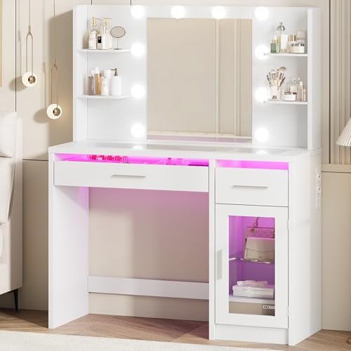 Kotascoy Schminktisch mit RGB und LED-Beleuchtung,Transparenter Glasplatte