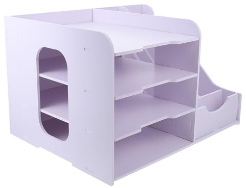 SUPVOX Étagère à Dossiers Multi-niveaux en Métal Noir, Organiseur de Bureau Pratique Compartiments Latéraux, Boîte de Rangement pour Documents et Supports Papier pour Espace de Travail