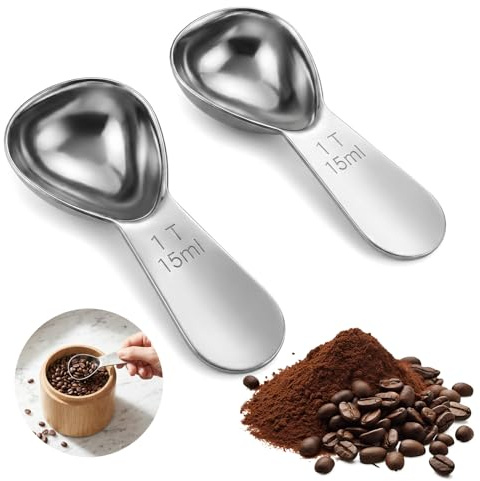 2PCS Stainless Steel Coffee Scoop Measuring Spoons Set Short Handle Tablespoon Measure for Ground Coffee Beans Powder Espresso 15ml