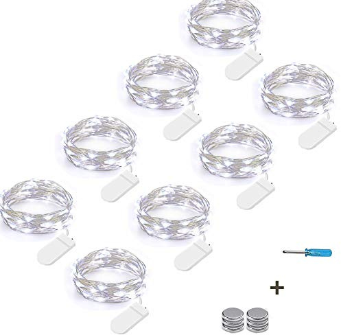 NEXVIN 3 Meter 30 LED Lichterkette Batterie Silberdraht Drahtlichterkette Weiß, 8er Stück Micro Lichterkette Batteriebetrieben Lichter Flasche Dekoration (Kommen mit 6 Ersatzbatterien)