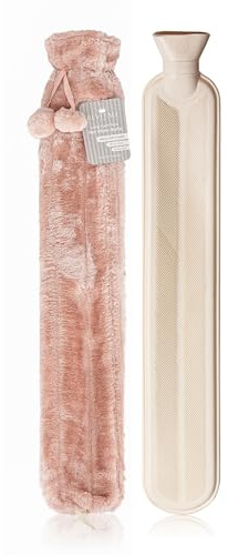 Revitale Extra lange Wärmflasche mit Bommel aus weichem Fell, 72 cm / 2 l (Rose)