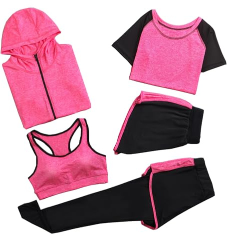 JLTPH Damen Trainingsanzug-Sets Yoga Kleidung Anzug 5er-Set Trainingsanzug Laufbekleidung Gym Fitness Kleidung