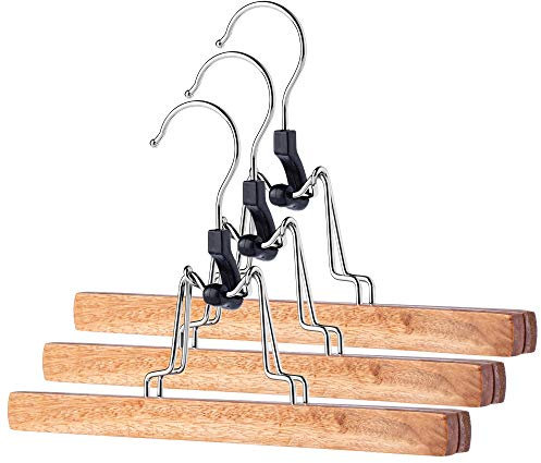 KADAX en Bois, Cintre pour Vêtements, Tendeur de Pantalon et de Jupe, Crochet Rotatif à 360° en Métal, Antidérapant, Support de Serrage, Peu Encombrant (3 Pièces)