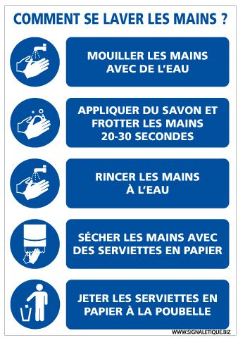 Signalétique.biz® - Panneau Informatives Des Gestes Barrières - Comment Se Laver Les Mains ? - Plastique Rigide PVC 1,5 mm - Dimensions 150 x 210 mm - Anti-UV