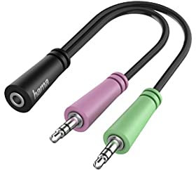 Hama Audio Adapter (2X 3 pol. 3,5 mm Klinke Stecker - 4 pol. 3,5 mm Klinke Buchse, Stereo Klinke Adapter verbindet 4 poligen Klinken Kopfhörer mit Mikrofon oder Headset mit einem PC oder Laptop)