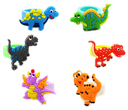 YINLANG Ring, 6PCS / Set Niedliche Cartoon Dinosaurier PVC Ringe Weiche PVC Fingerring Kind Kind Geschenk