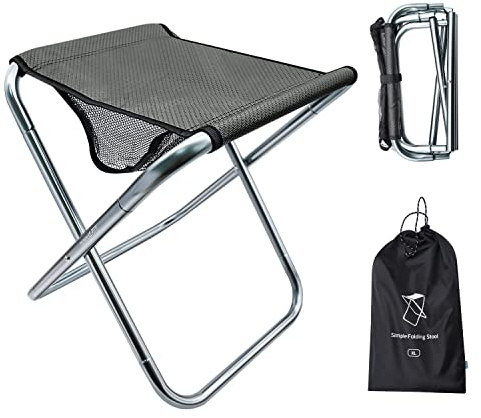 LFSEMINI Adult Camping Stool, 1 Pack 16in Height Large Size Folding Stool with Carry Bag, Aluminum Alloy Bracket, 1.5lbs Lightweight, Load Capacity to 330lbs(1 Pack, Grey)