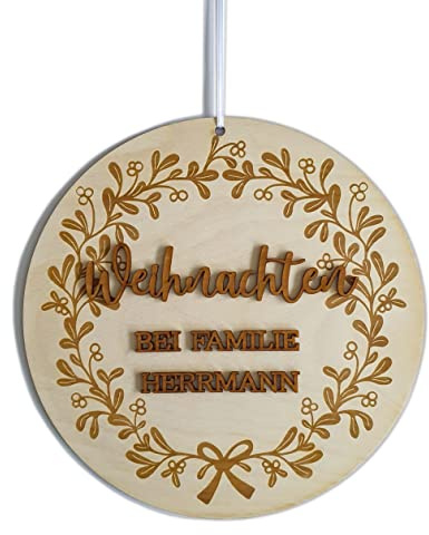 Personalisierter Türkranz Weihnachten außen aus Holz - Weihnachtskranz Haustür - Türkranz Winter ideal als Geschenk & Türdeko Weihnachten für die Tür & Wand