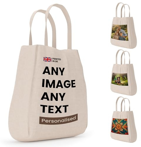 Personalisierbare Baumwolltasche aus Segeltuch, personalisierbar mit Text, Foto, Logo, Druck, für jeden Anlass, Geburtstag, Hochzeit, Shopping, Tasche fürs Leben, beige