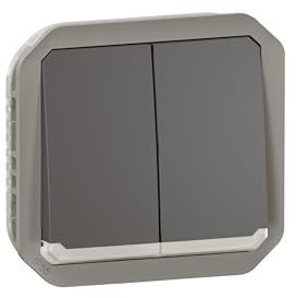 LEGRAND, Plexo New 069806L Interrupteur double pour pièces humides/double bouton-poussoir + bouton-poussoir et contact inverseur, lumineux, produit co