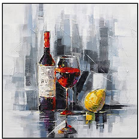 Pintado A Mano Arte De La Pared Lienzo Moderno Bodegón Fruta Copa De Vino Textura Gruesa Simple Moderno Abstracto Cuadros De Pared para Sala De Estar Dormitorio Estudio Nodic Decor Cafe Studio,30X30I