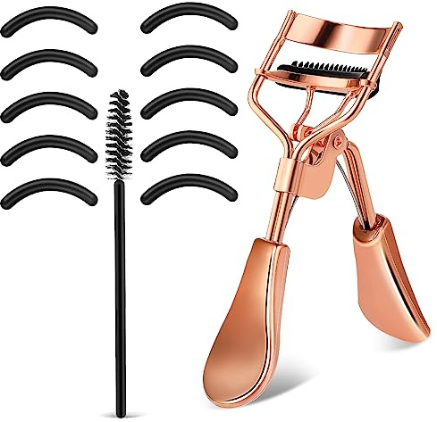 WLLHYF Eyelash Curler Kit Metal Eye Lashes Curler, Professional Makeup Tool with Built-in Comb Eye with 10 Replacement Refill Pads Get Dramatically Curled Eyelashes for Women Girl