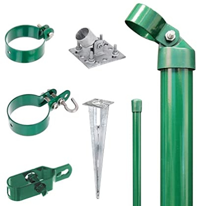 Alberts 600891 Zaunanschluss-Set Wellengittertor an Maschendrahtzaun | Set,2s | zinkphosphatiert grün | mit Einschlag-Bodenhülse | Torpfosten-Ø: 76 mm | Zaunhöhe: 2000 mm