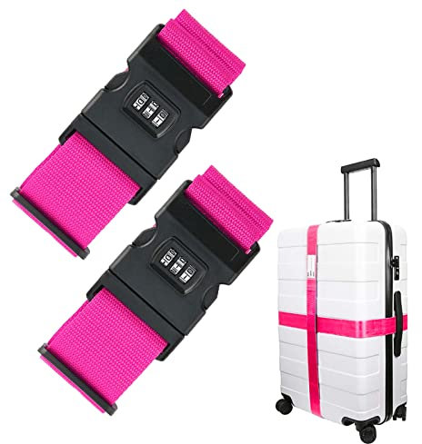 Koffergurt mit Zahlenschloss, 2 Stück Kofferband Gurt Auffällig Verstellbar Kofferbänder Personalisierter Gepäckgurt Koffergurte für Koffer Gepäck Reisetasche (Rosa)